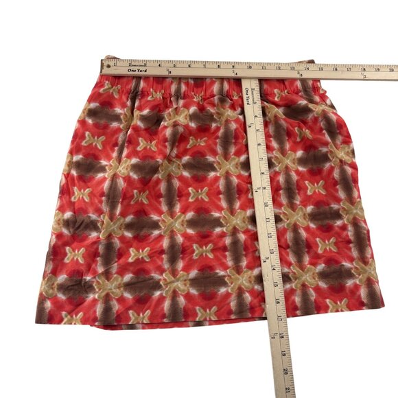 J.Crew Womens Elastic Waist Pull-On Skirt Size 8 100% Cotton Red/Brown/Green Pat - Picture 3 of 4
